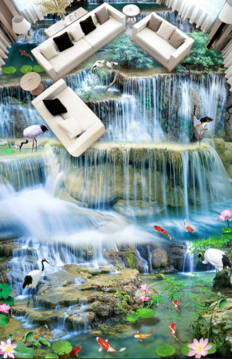 3D Crowned Crane River 389 Floor Mural Wallpaper AJ Wallpaper 2