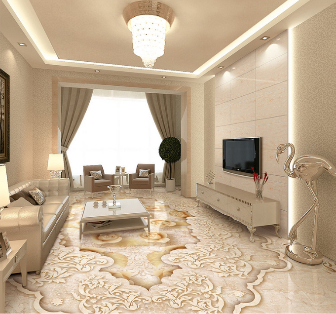 3D Golden Flower 070 Floor Mural Wallpaper AJ Wallpaper 2