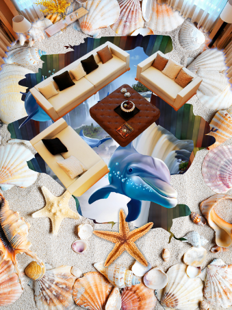 3D Docile Dolphins 048 Floor Mural Wallpaper AJ Wallpaper 2