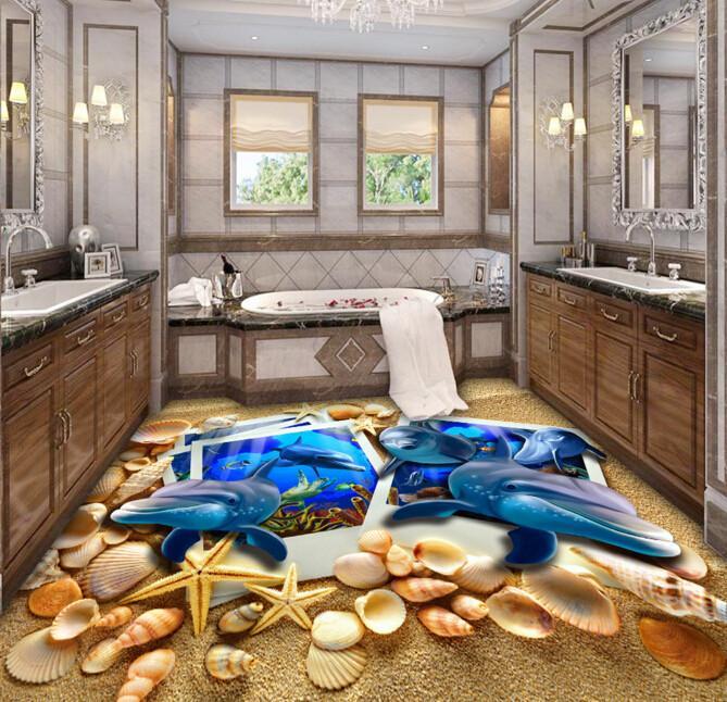 3D Dolphin Photos Floor Mural Wallpaper AJ Wallpaper 2