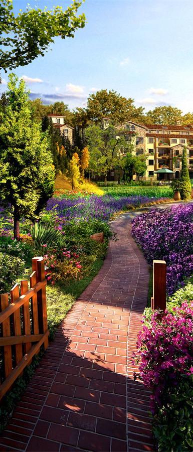 3D park garden flowers and plants door mural Wallpaper AJ Wallpaper