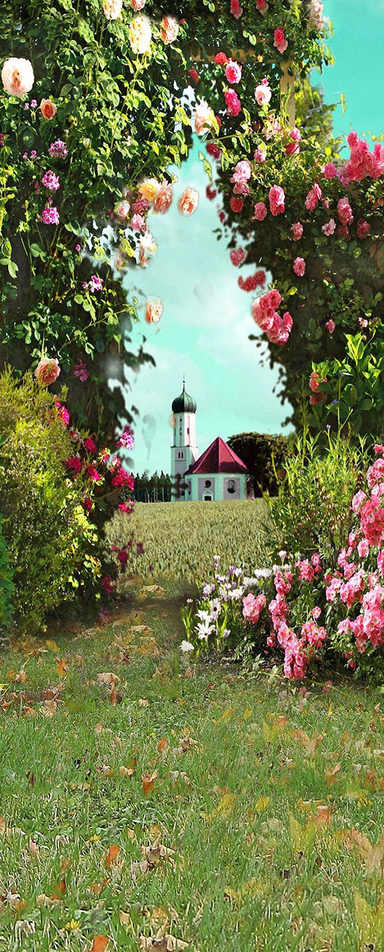 3D arched door flowers and plants door mural Wallpaper AJ Wallpaper