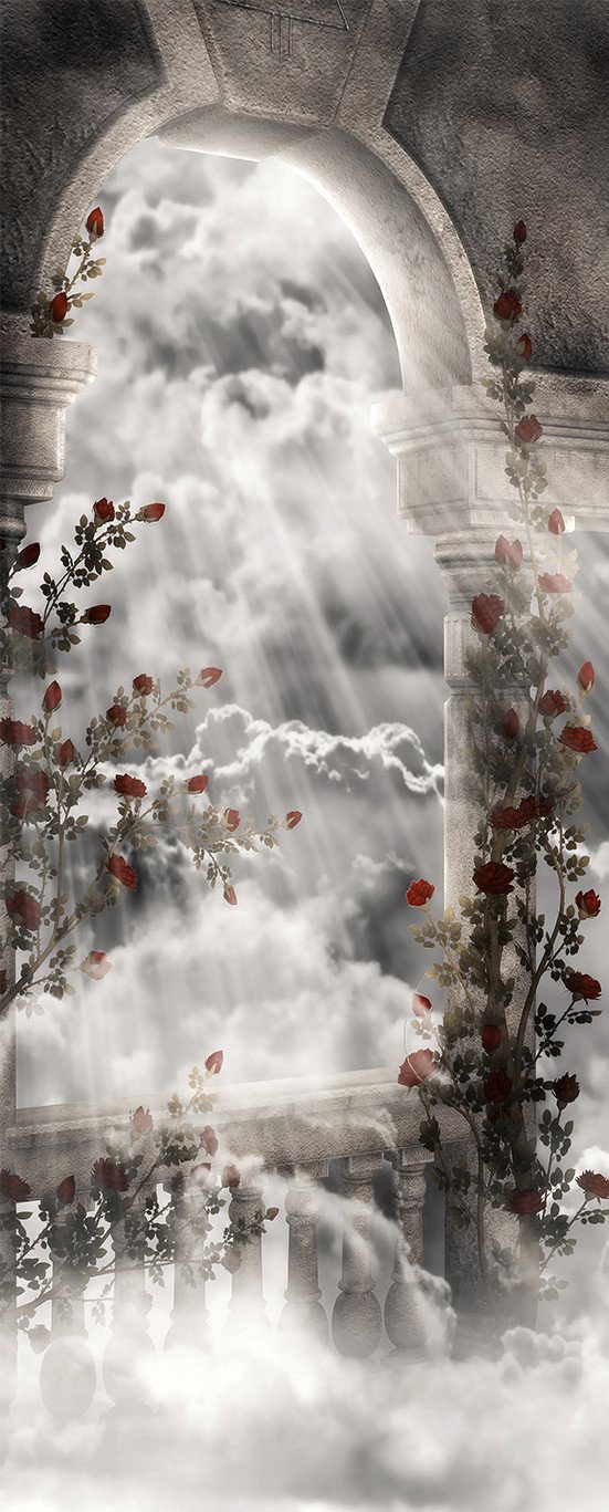 3D sunshine white clouds flower door mural Wallpaper AJ Wallpaper