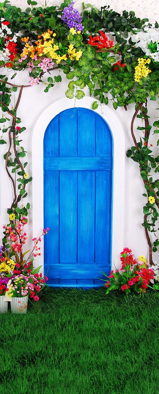 3D blue door flower vine grasslanddoor mural Wallpaper AJ Wallpaper