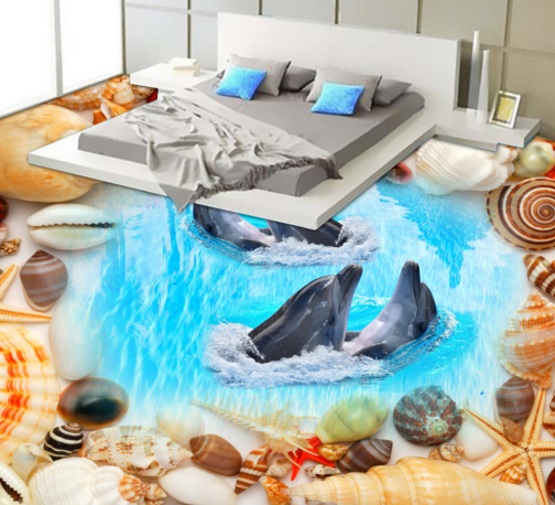 3D Swimming Dolphins Floor Mural Wallpaper AJ Wallpaper 2