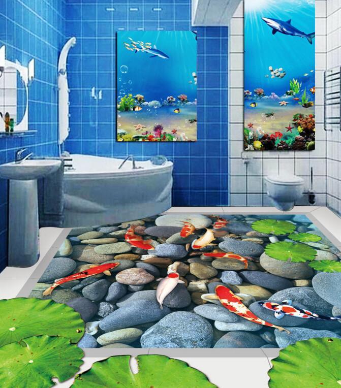 3D Fish And Pebbles Floor Mural Wallpaper AJ Wallpaper 2