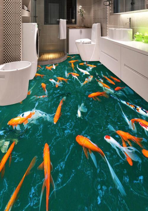 3D Goldfish Pond Floor Mural Wallpaper AJ Wallpaper 2