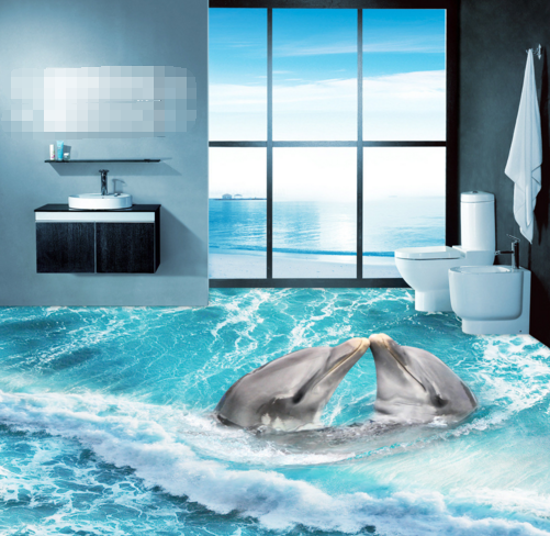 3D Kissing Dolphins Floor Mural Wallpaper AJ Wallpaper 2