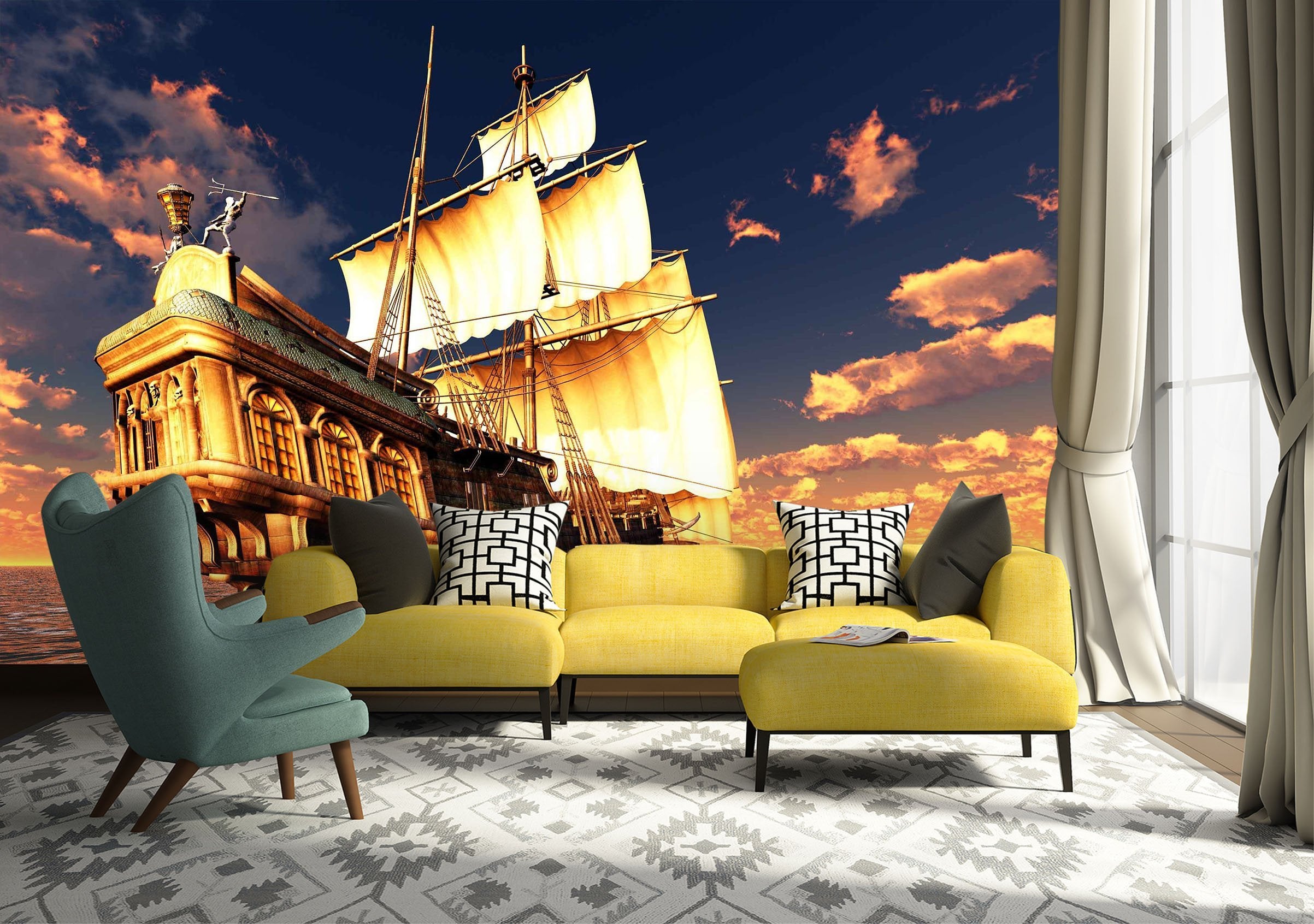 3D Ship Sailing 696 Wallpaper AJ Wallpaper