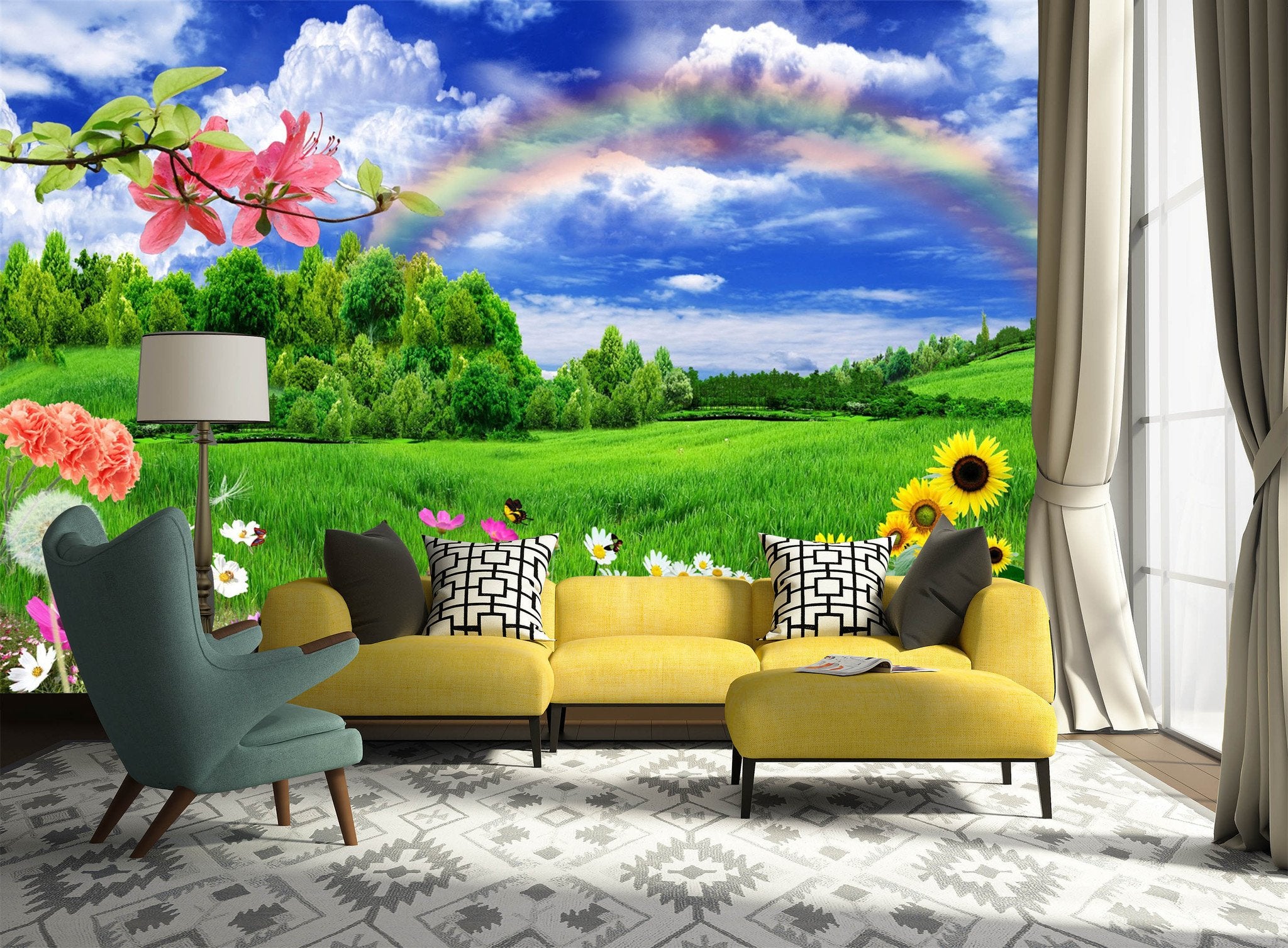 3D Rainbow Wild Grassland Manor 8 Wallpaper AJ Wallpaper