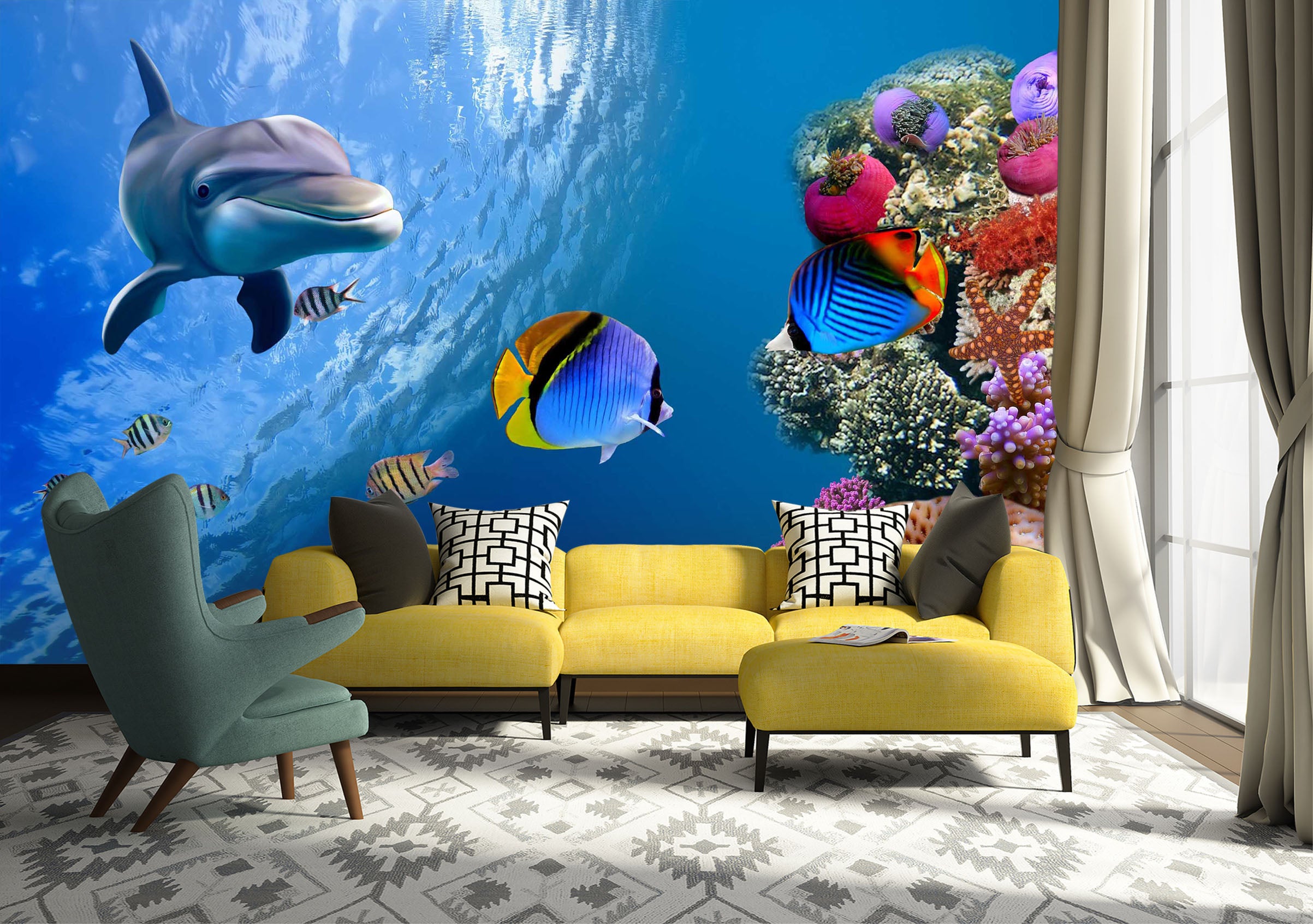 3D Cute Dolphin 1003 Wall Murals