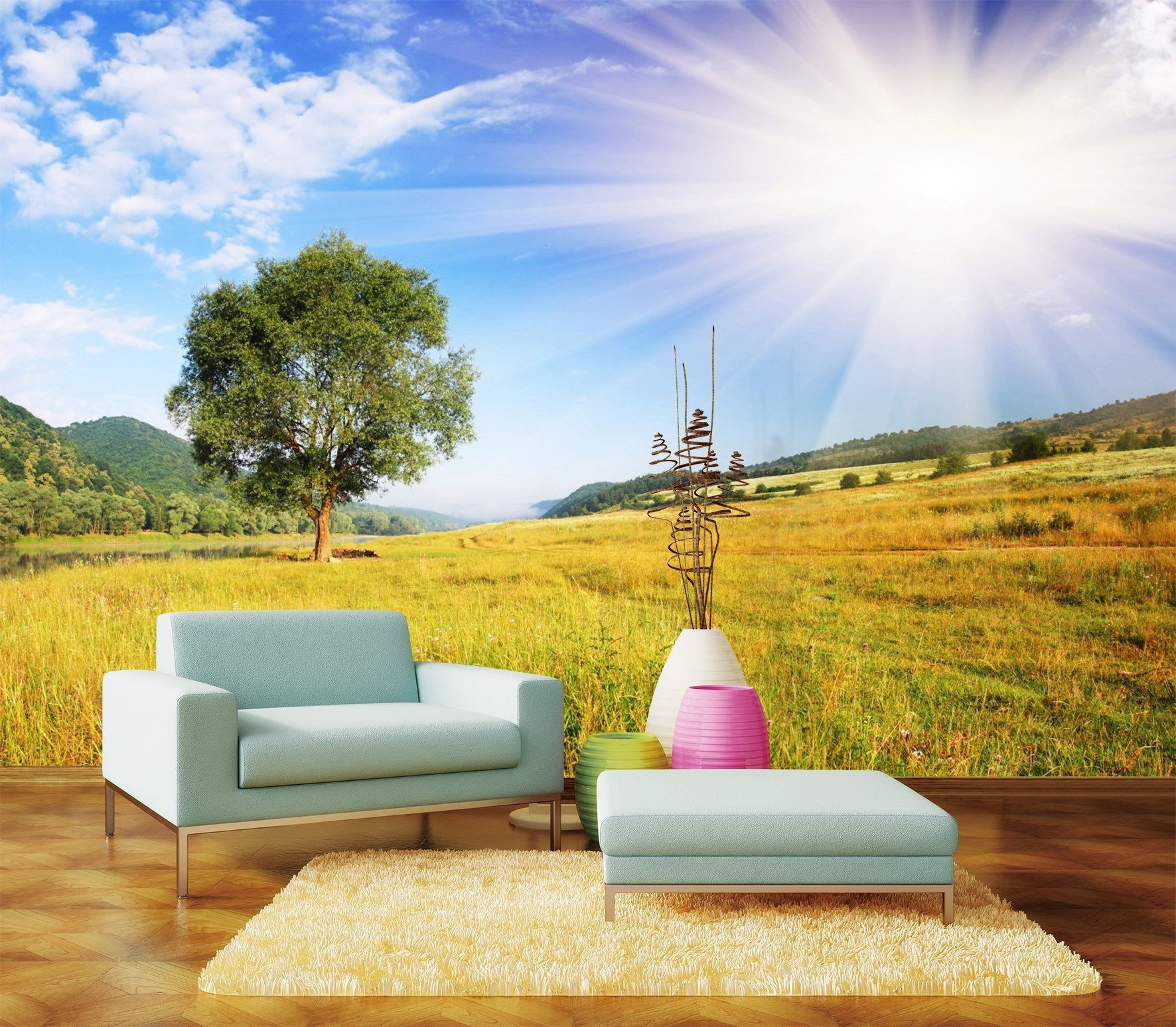 3D Sunshine Wild Tree Grassland 76 Wallpaper AJ Wallpaper