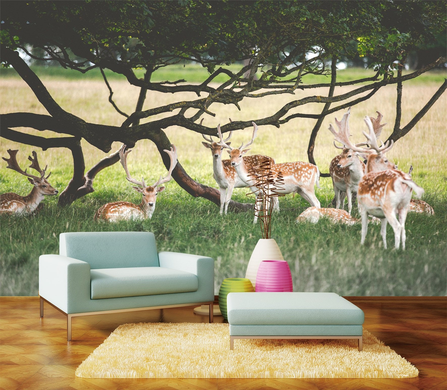 3D Deer And Trees 072 Wallpaper AJ Wallpaper