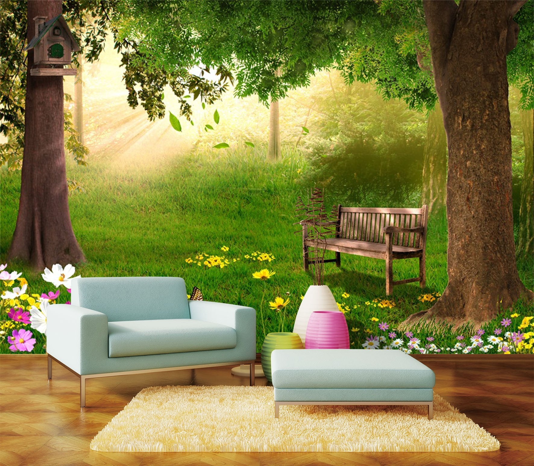 3D Forest Tree Grass Flowers 011 Wallpaper AJ Wallpaper