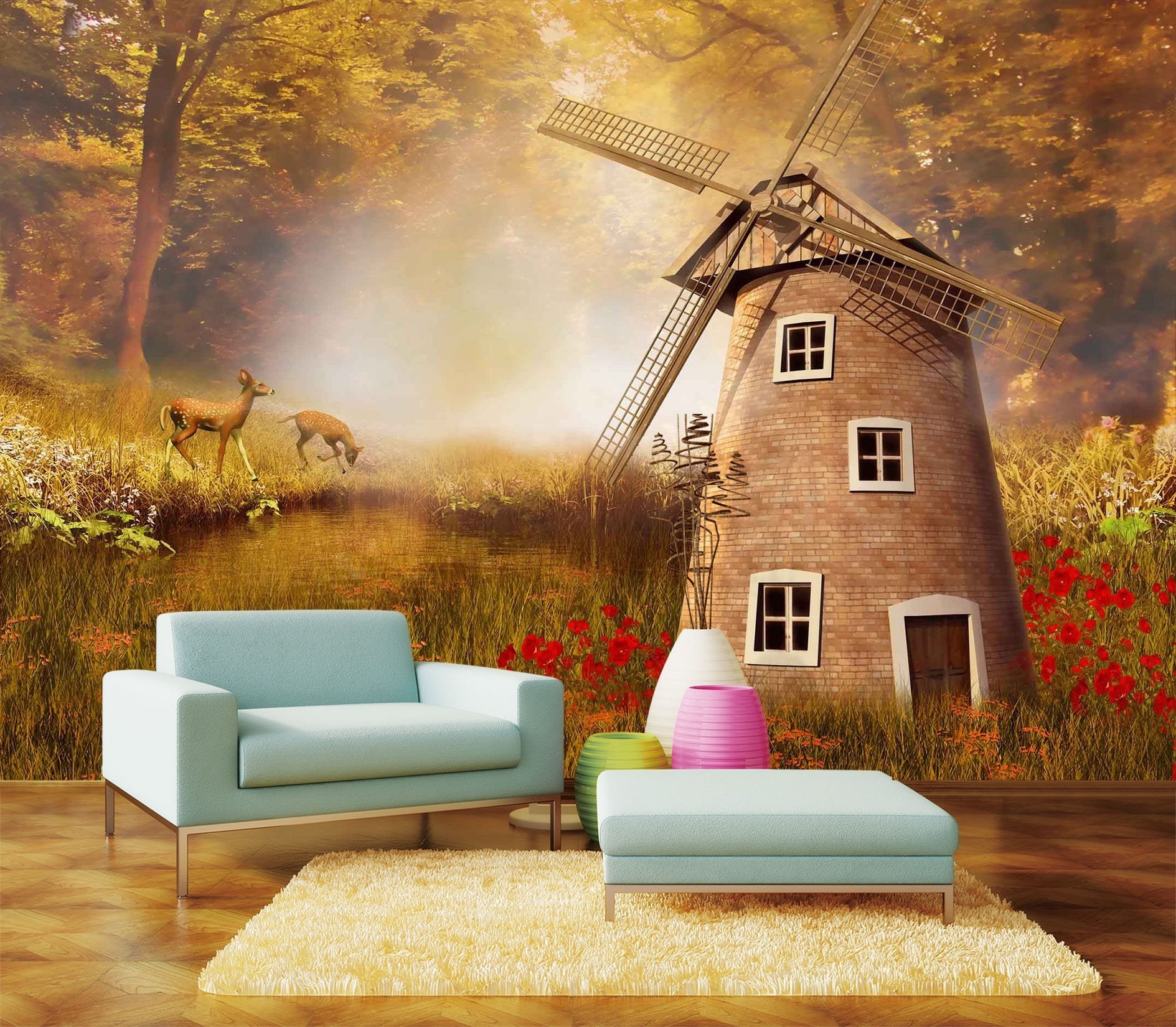 3D Windmill Deer 651 Wallpaper AJ Wallpaper
