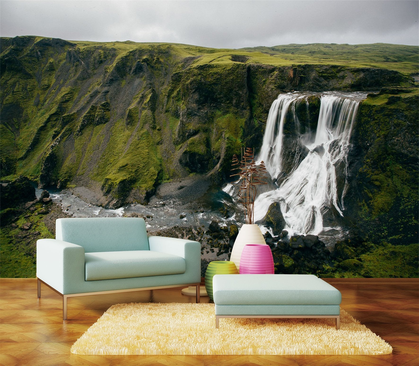 3D Plant Hill Waterfall 273 Wallpaper AJ Wallpaper