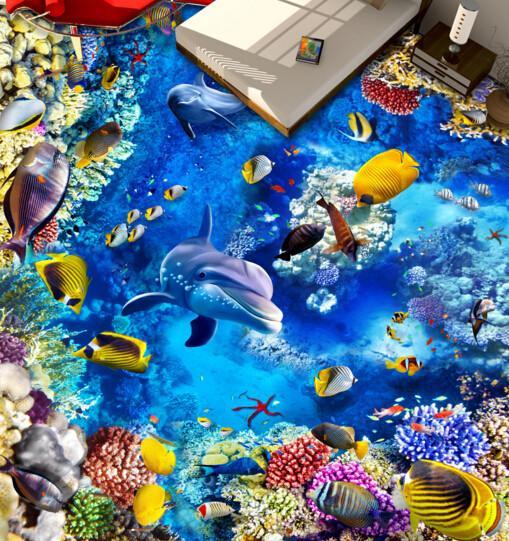 3D Colorful Marine World Floor Mural Wallpaper AJ Wallpaper 2