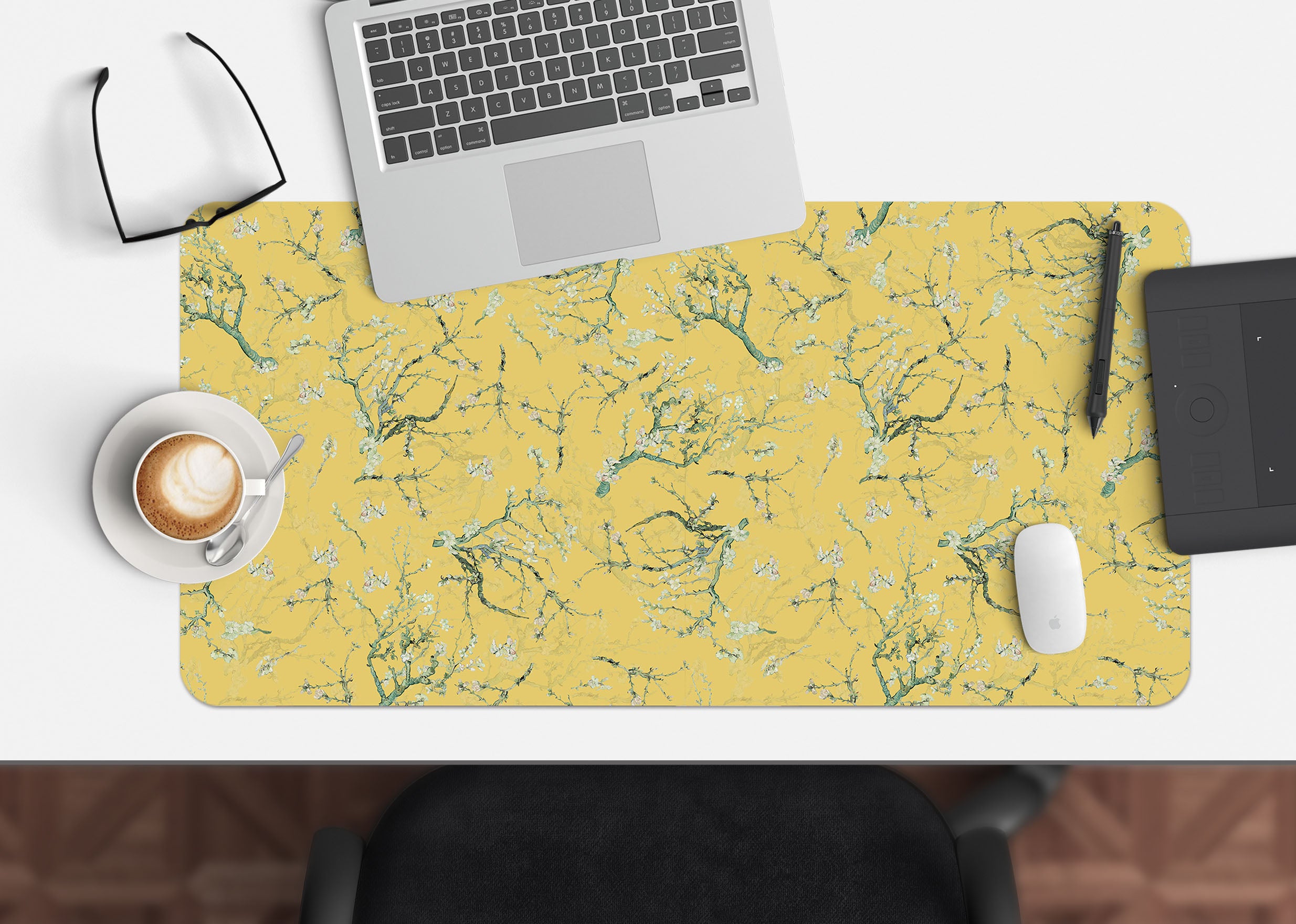 3D Flower Branch Yellow Bottom 120193 Uta Naumann Desk Mat