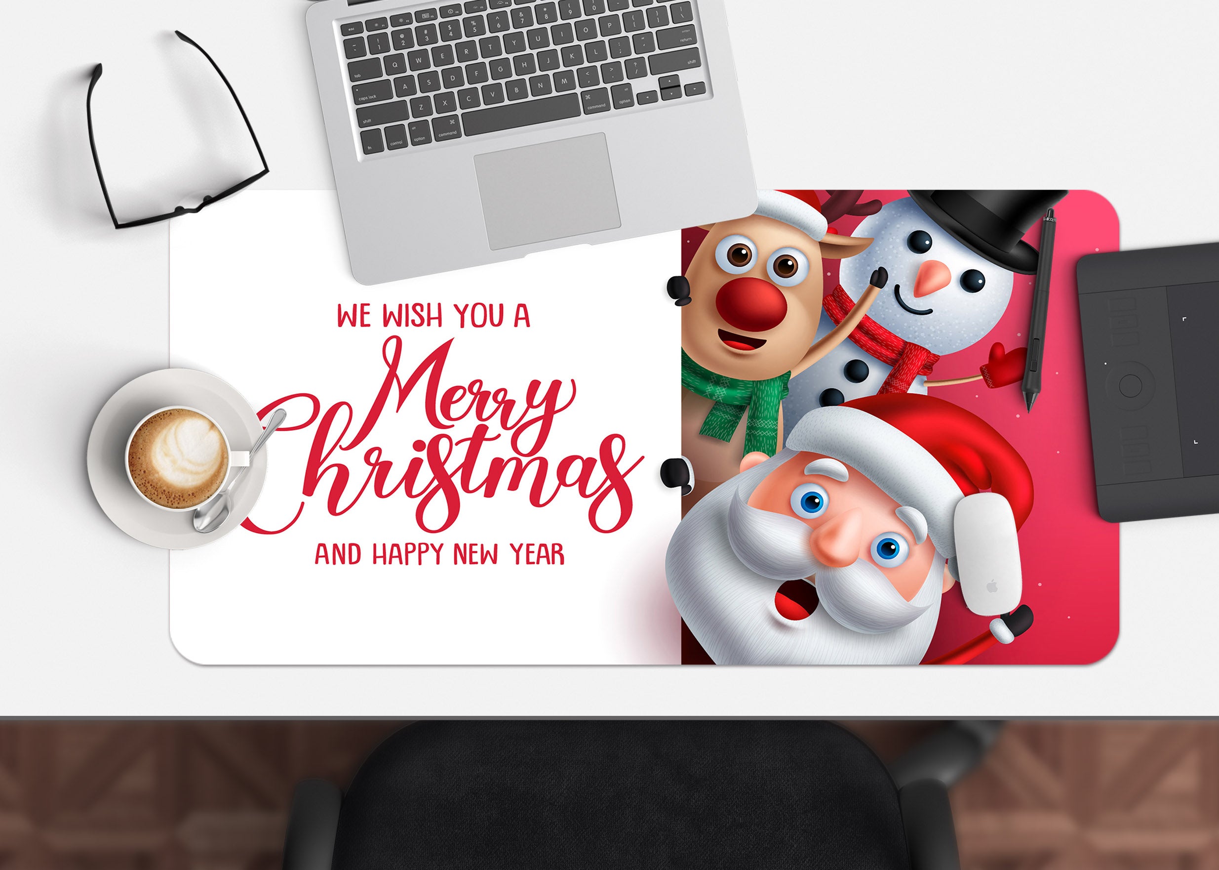 3D Santa Snowman Deer 53217 Christmas Desk Mat Xmas