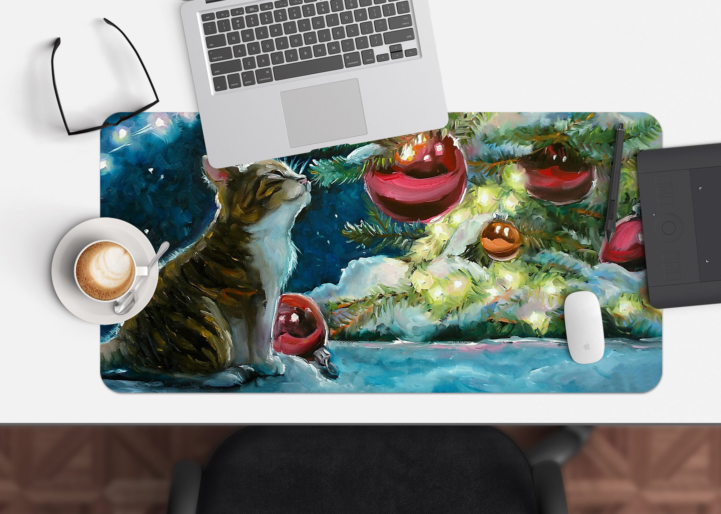 3D Cat Tree Red Ball 53228 Christmas Desk Mat Xmas