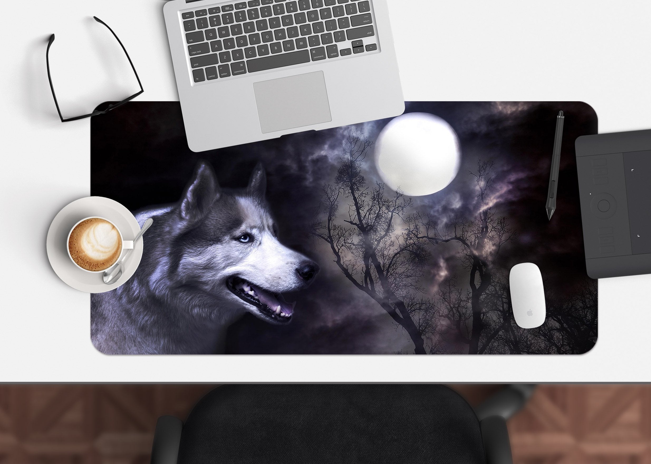 3D Moon Wolf Tree 103 Desk Mat Mat AJ Creativity Home
