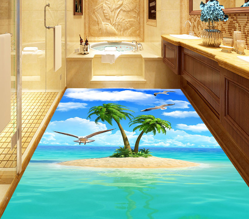 3D Coconut Tree 609 Floor Mural Wallpaper Murals Rug & Mat Print Epoxy waterproof bath floor