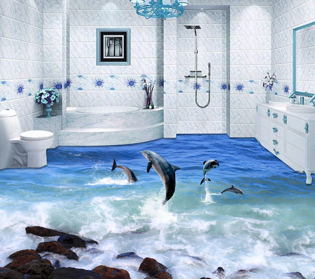3D Free Dolphin 510 Floor Mural Wallpaper Murals Rug & Mat Print Epoxy waterproof bath floor