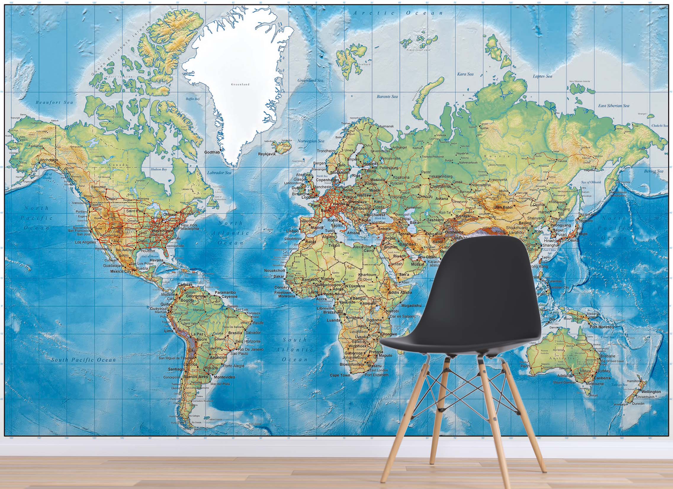 3D Blue World Map 026 Wall Murals
