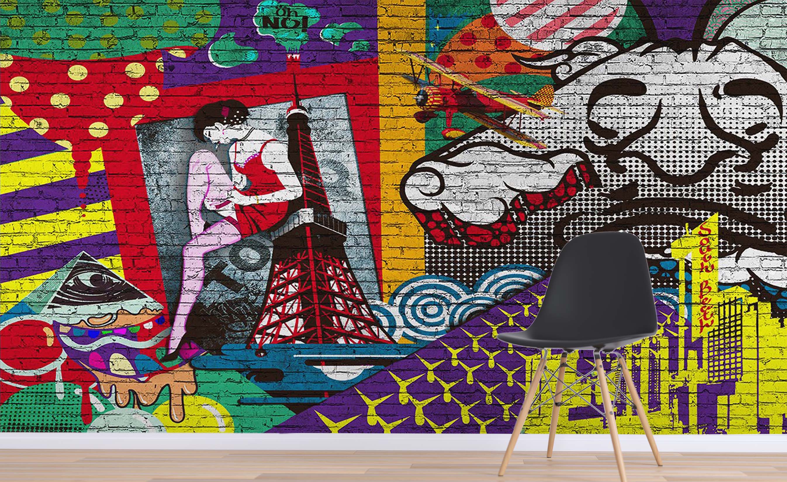 3D Graffiti Eiffel Tower 042 Wall Murals