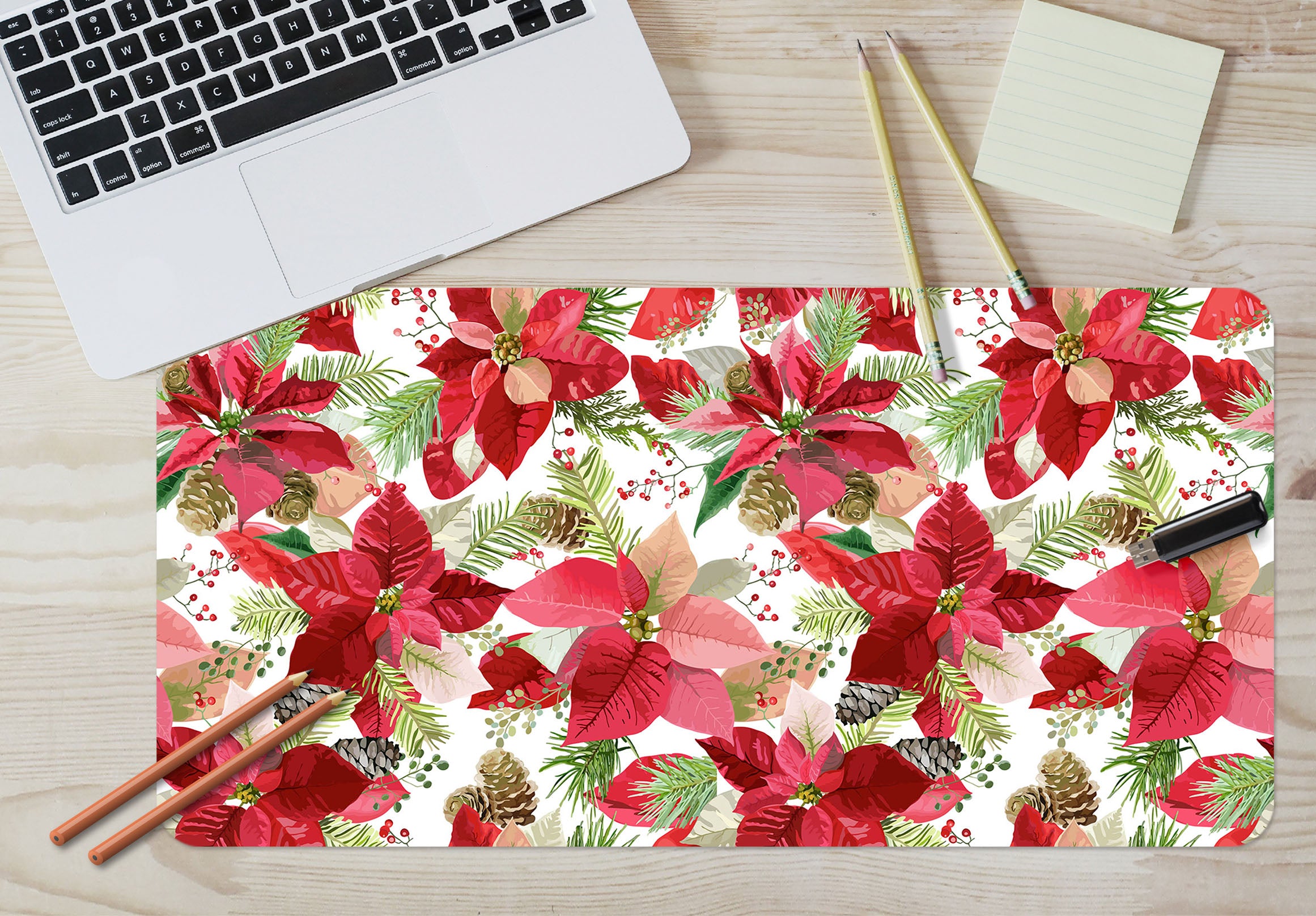 3D Red Leaves Flowers 53195 Christmas Desk Mat Xmas