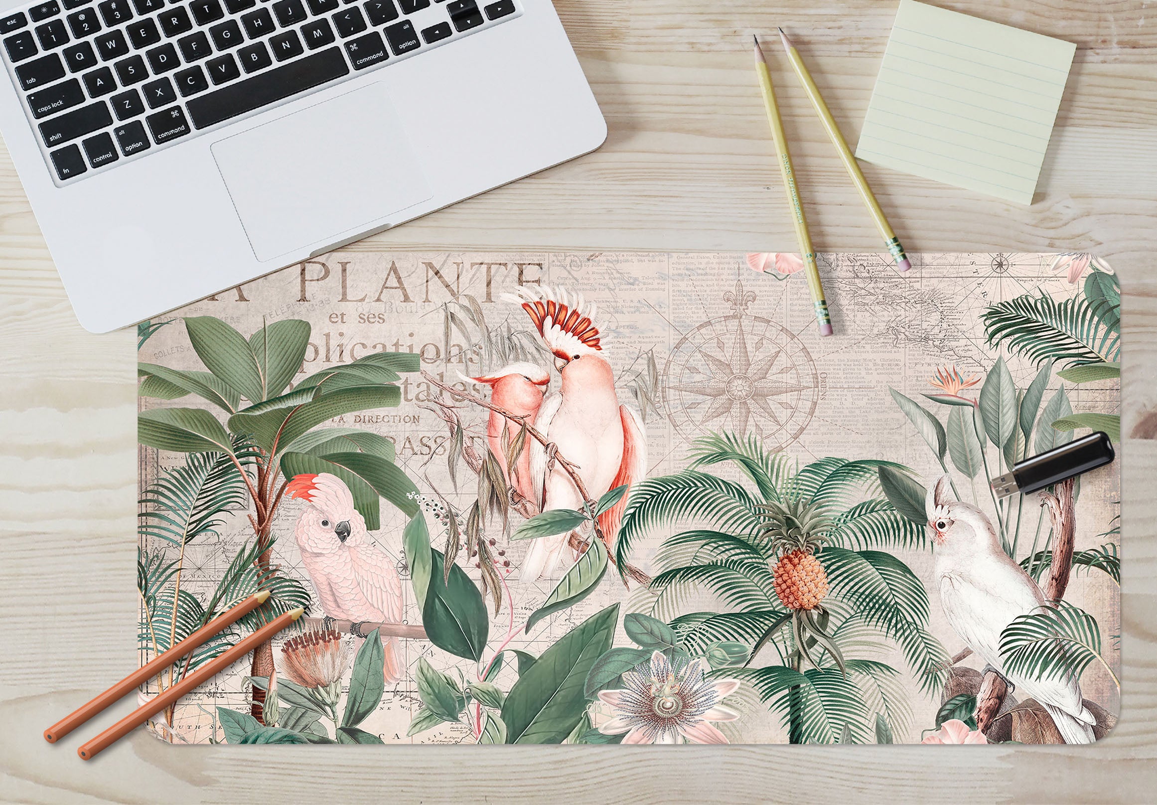 3D Pink Parrot Leaves 5242 Andrea Haase Desk Mat