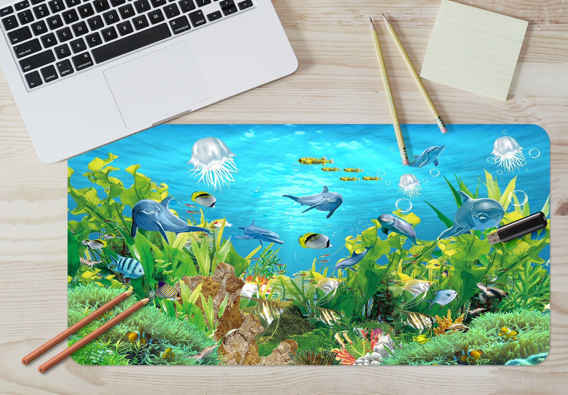 3D Jellyfish Dolphin 011 Desk Mat Mat AJ Creativity Home