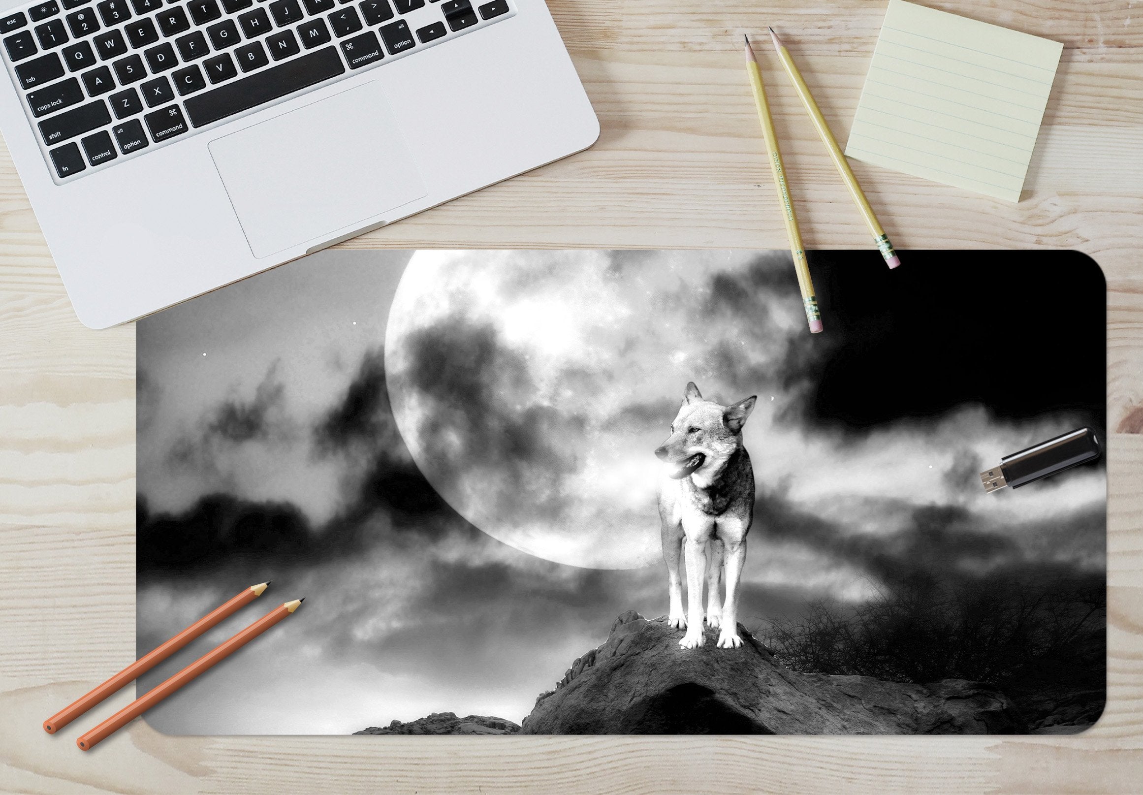 3D Moon Wolf 102 Desk Mat Mat AJ Creativity Home
