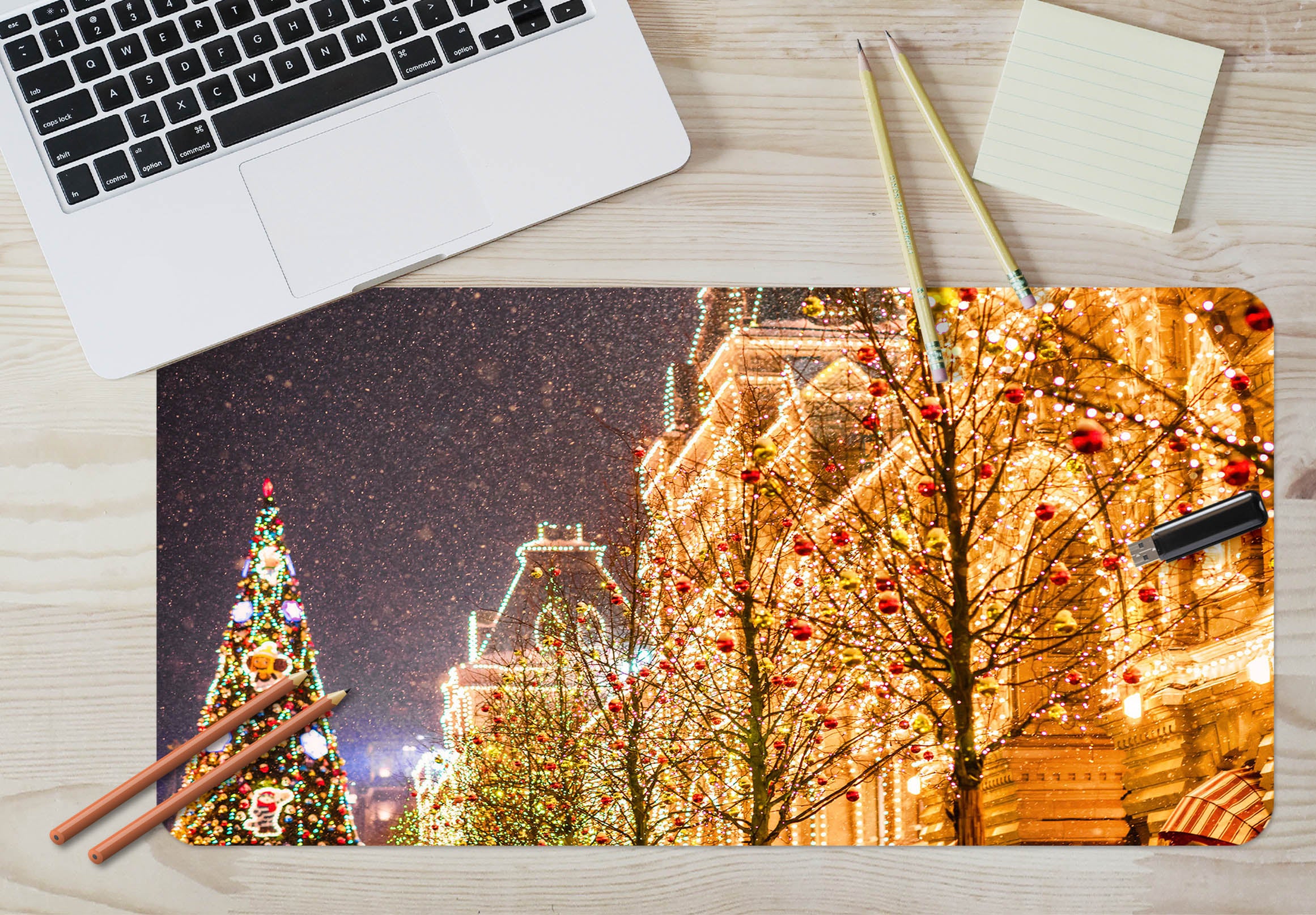 3D Golden String Lights House 53234 Christmas Desk Mat Xmas