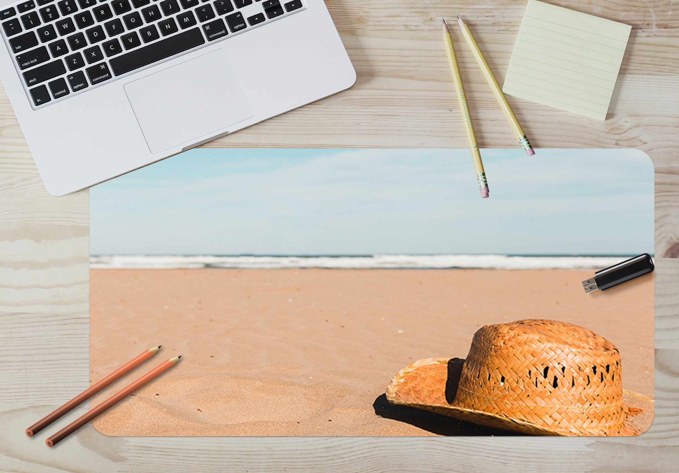 3D Beach Straw Hat 052 Desk Mat Mat AJ Creativity Home