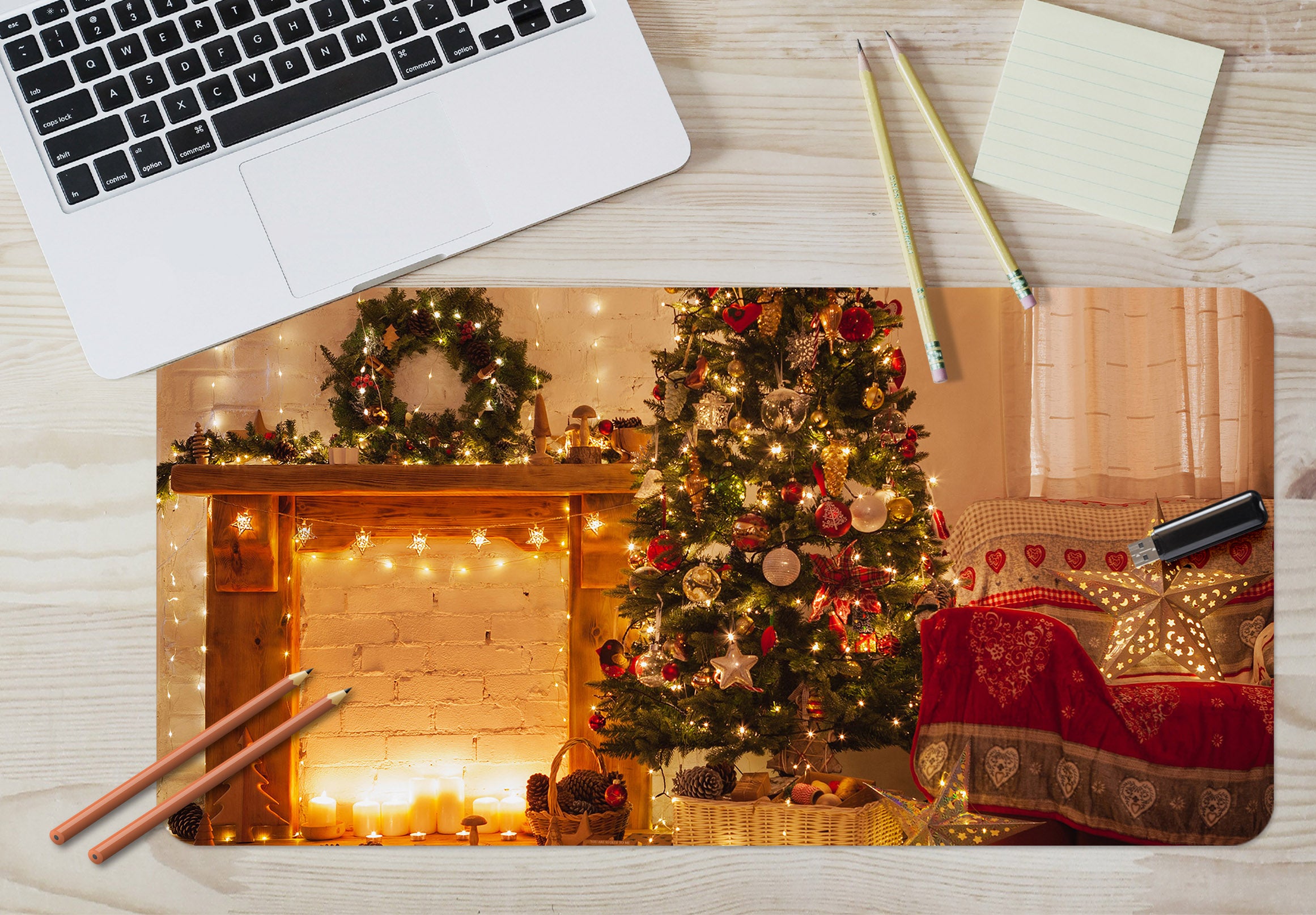 3D Fireplace Tree 53229 Christmas Desk Mat Xmas