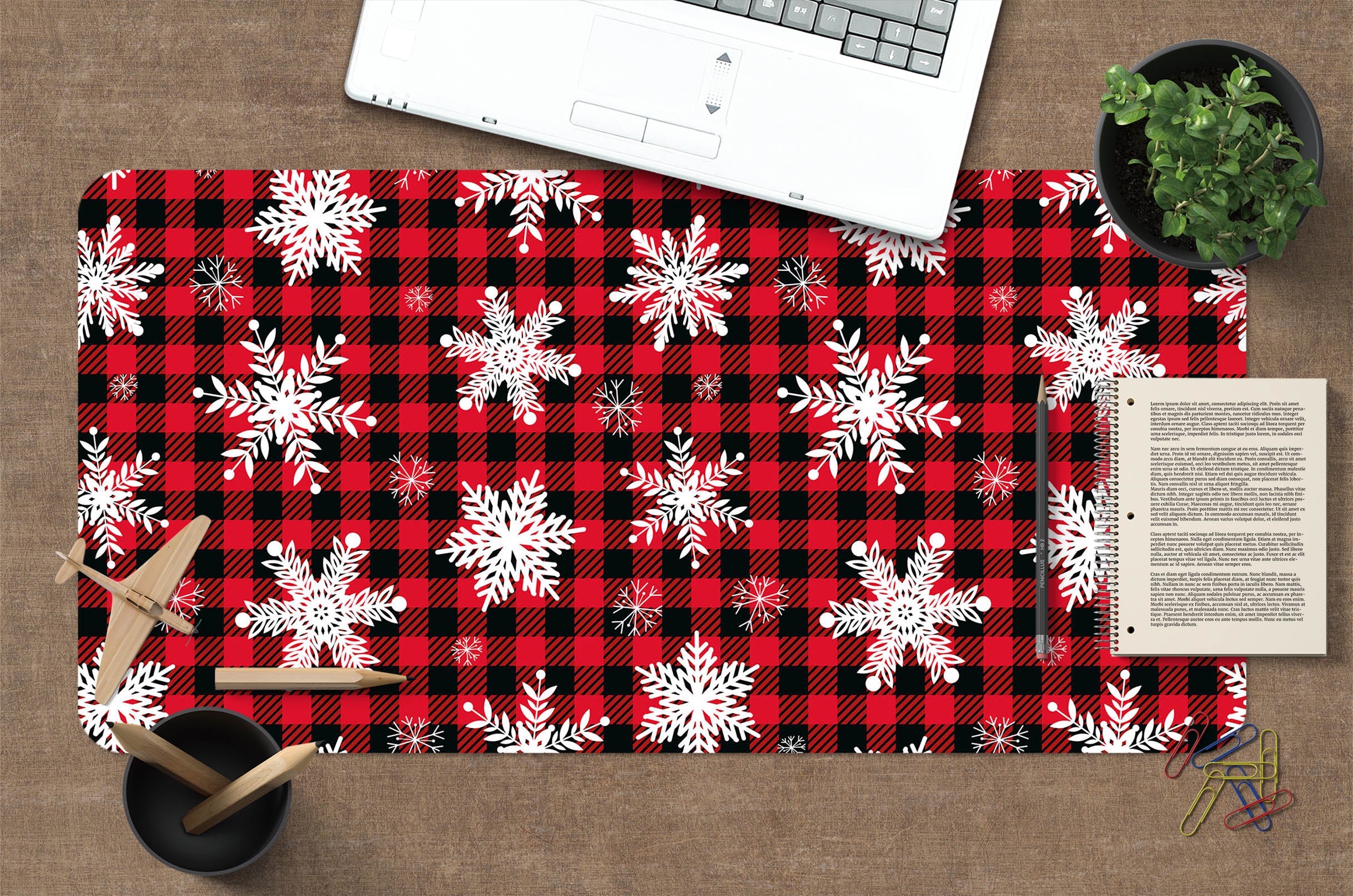 3D Snowflake Red Black Grid 53237 Christmas Desk Mat Xmas