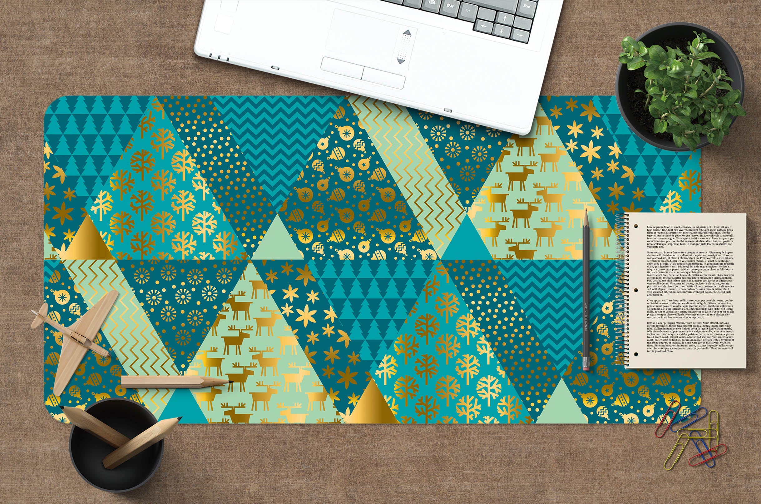 3D Green Triangle 53215 Christmas Desk Mat Xmas