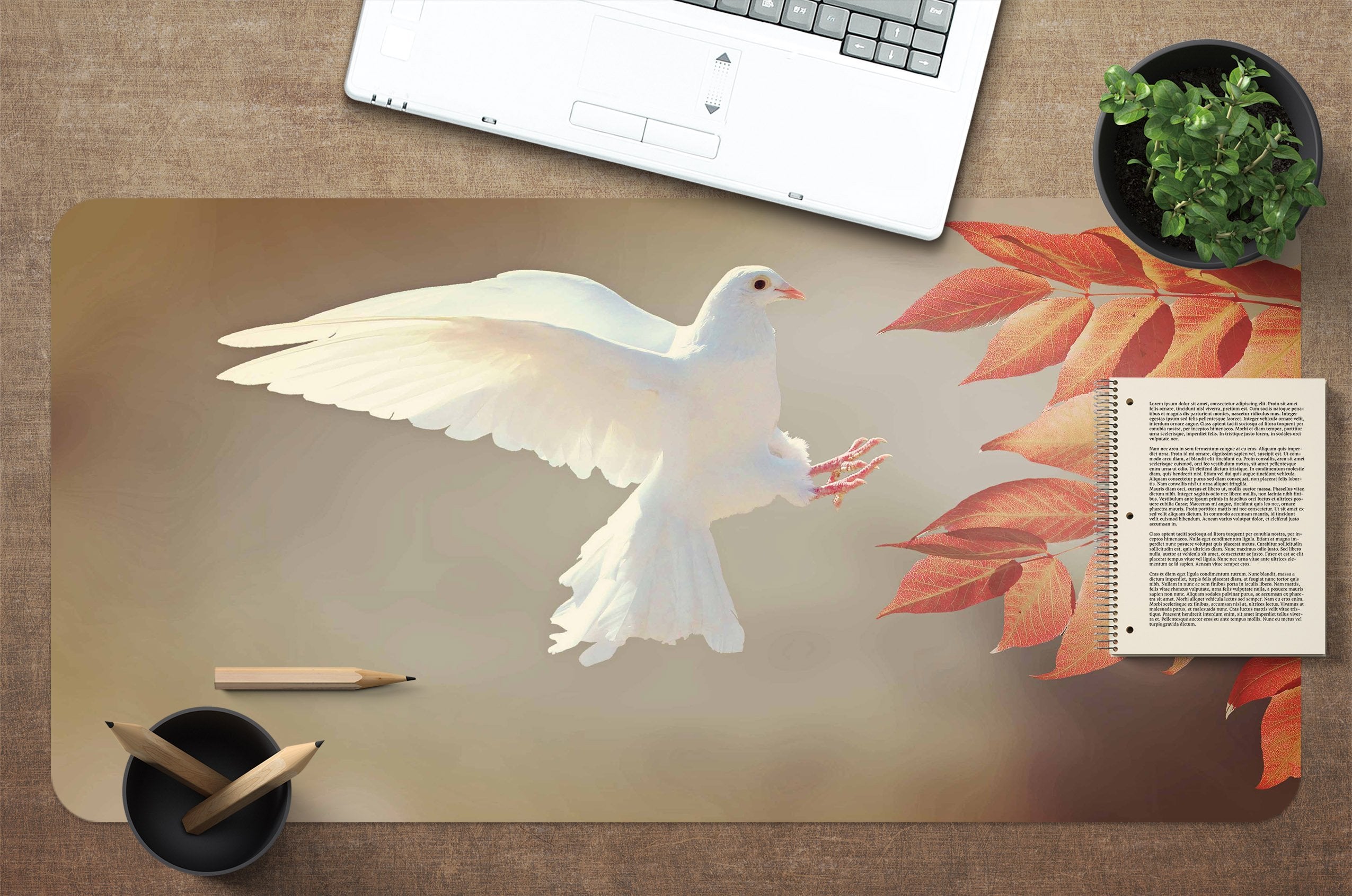 3D Leaves Dove 144 Desk Mat Mat AJ Creativity Home