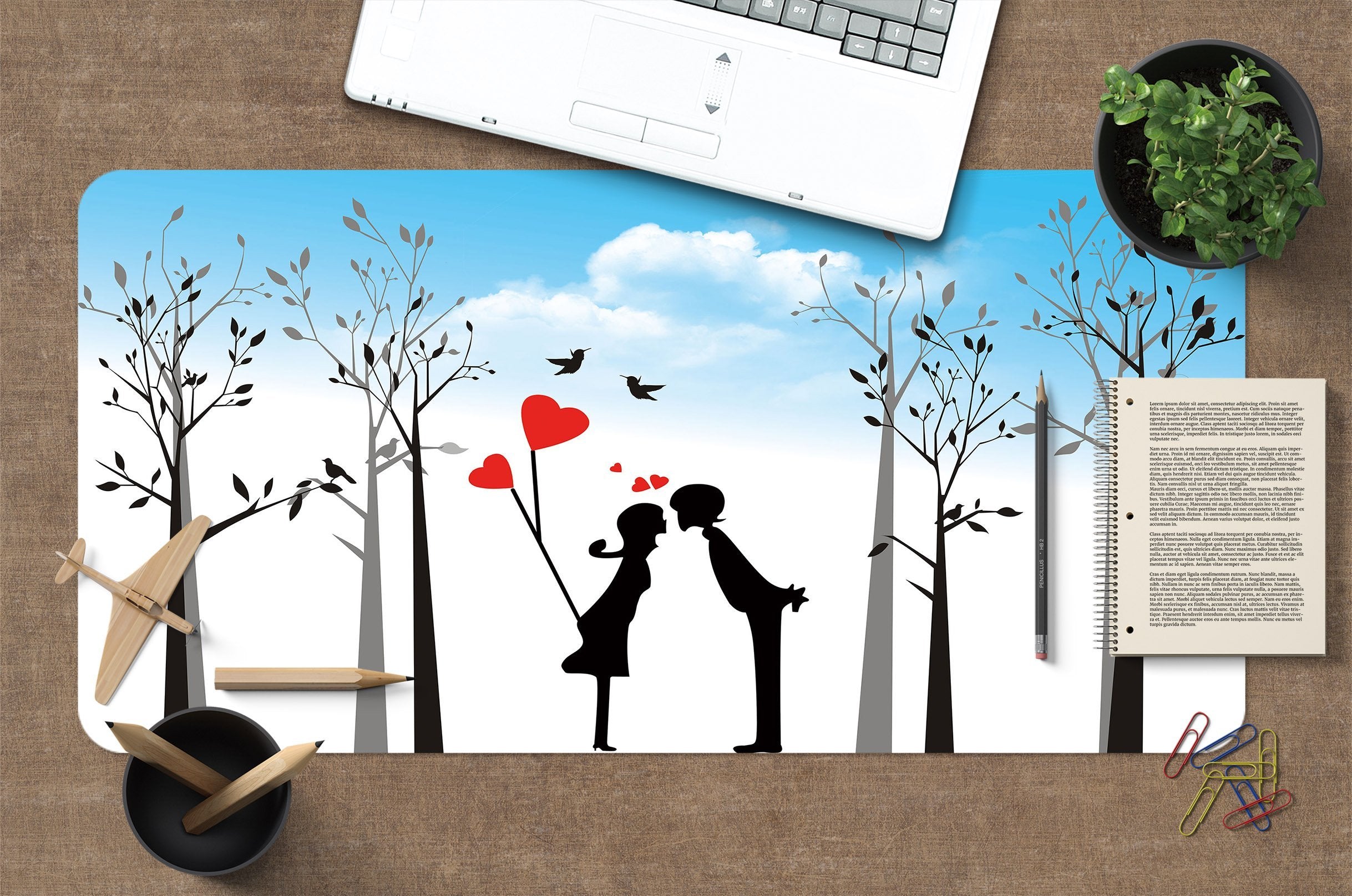 3D Lovers Birds 114 Desk Mat Mat AJ Creativity Home