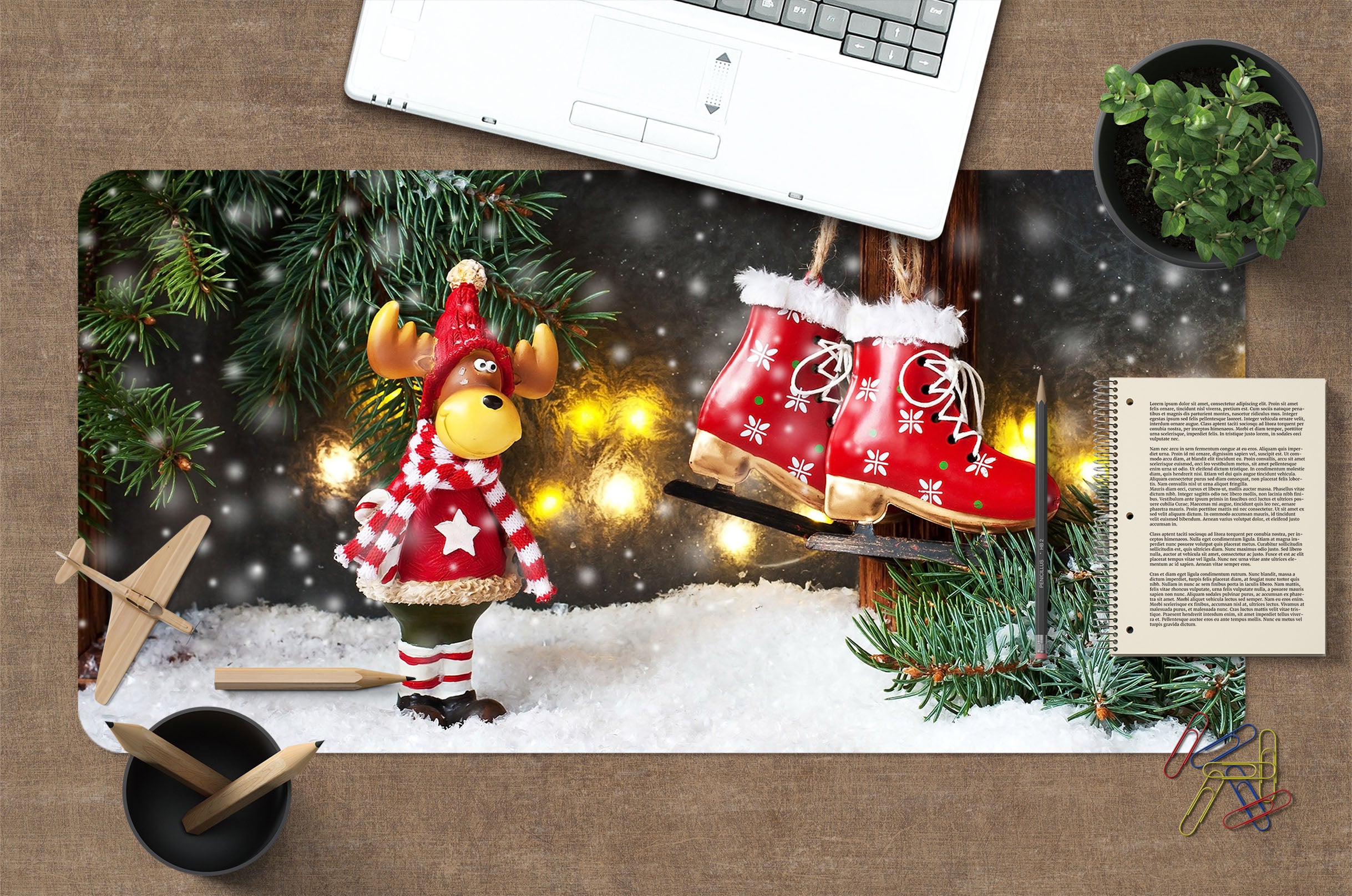 3D Deer Snowshoe 53253 Christmas Desk Mat Xmas