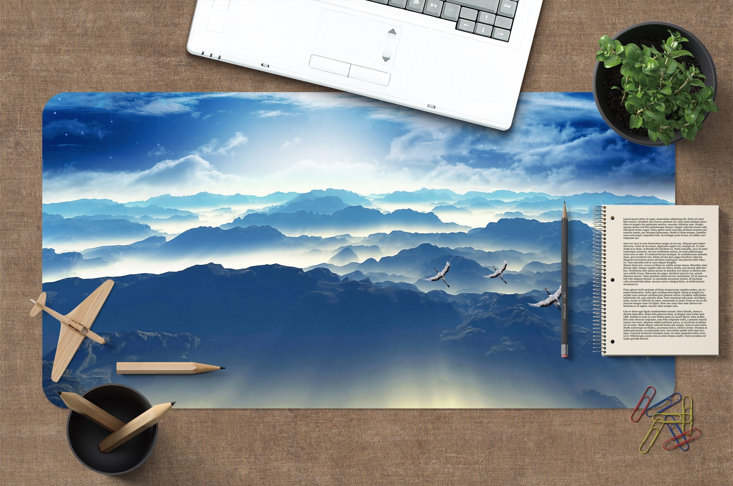 3D Crowned Crane 016 Desk Mat Mat AJ Creativity Home