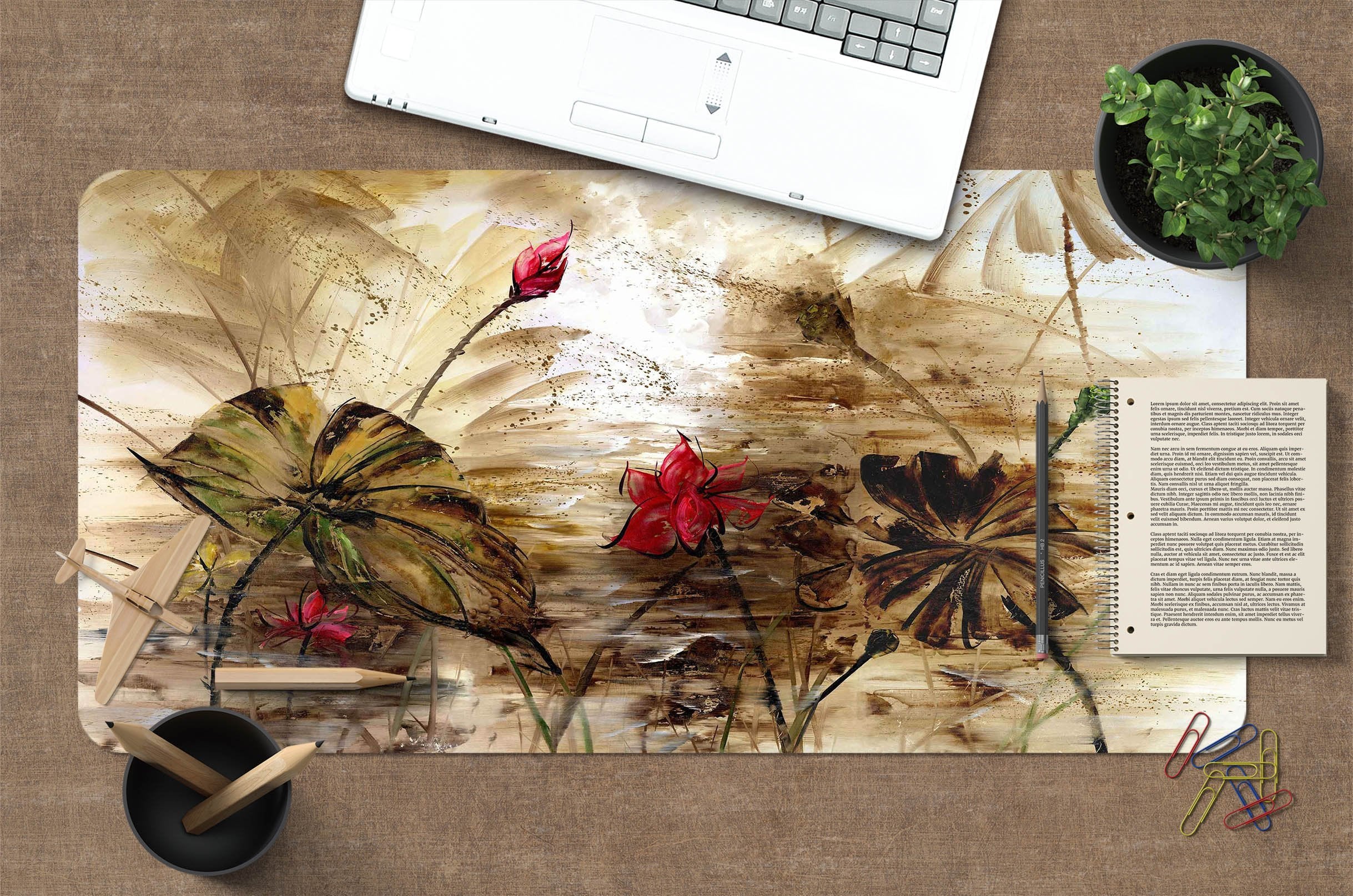 3D Oil Painting Lotus 026 Desk Mat Mat AJ Creativity Home