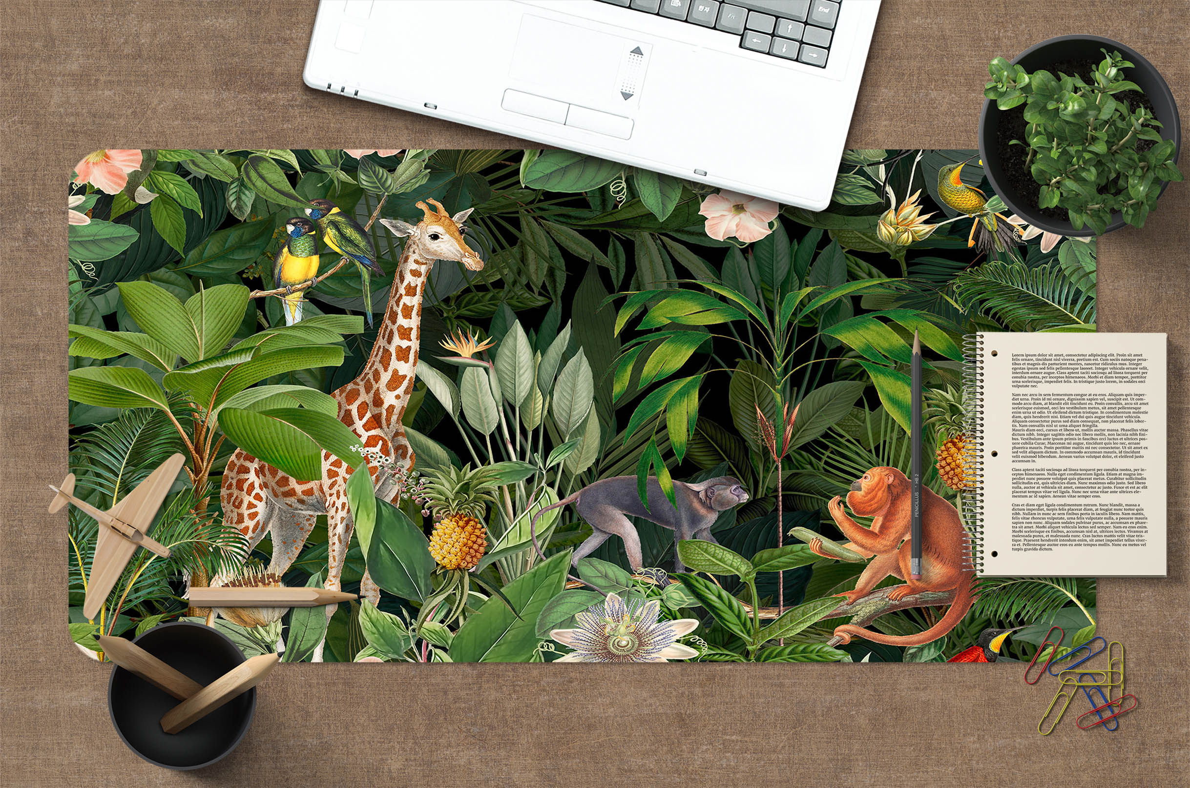 3D Giraffe Monkey 5237 Andrea Haase Desk Mat