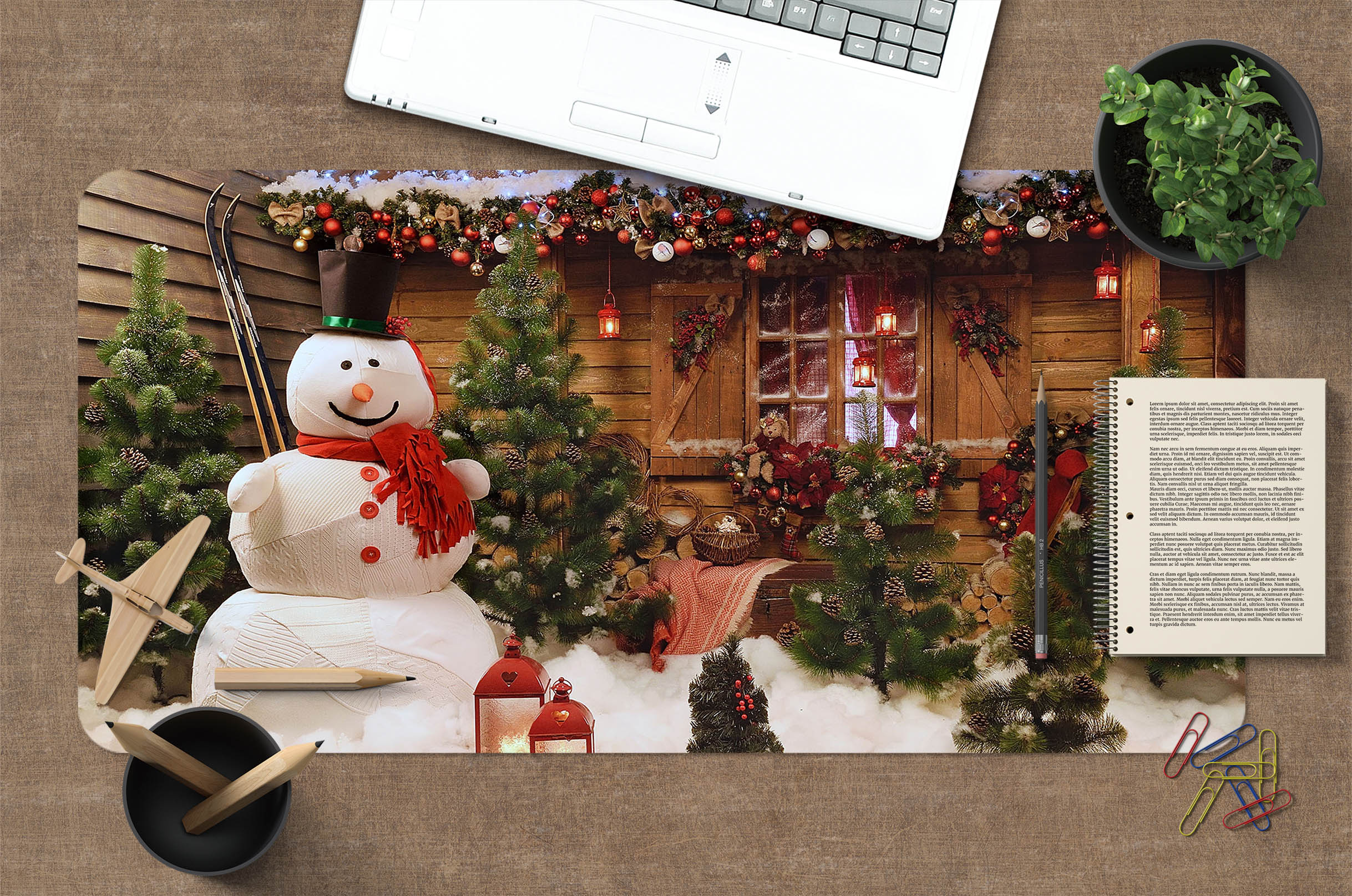 3D Snowman Wooden House 53235 Christmas Desk Mat Xmas