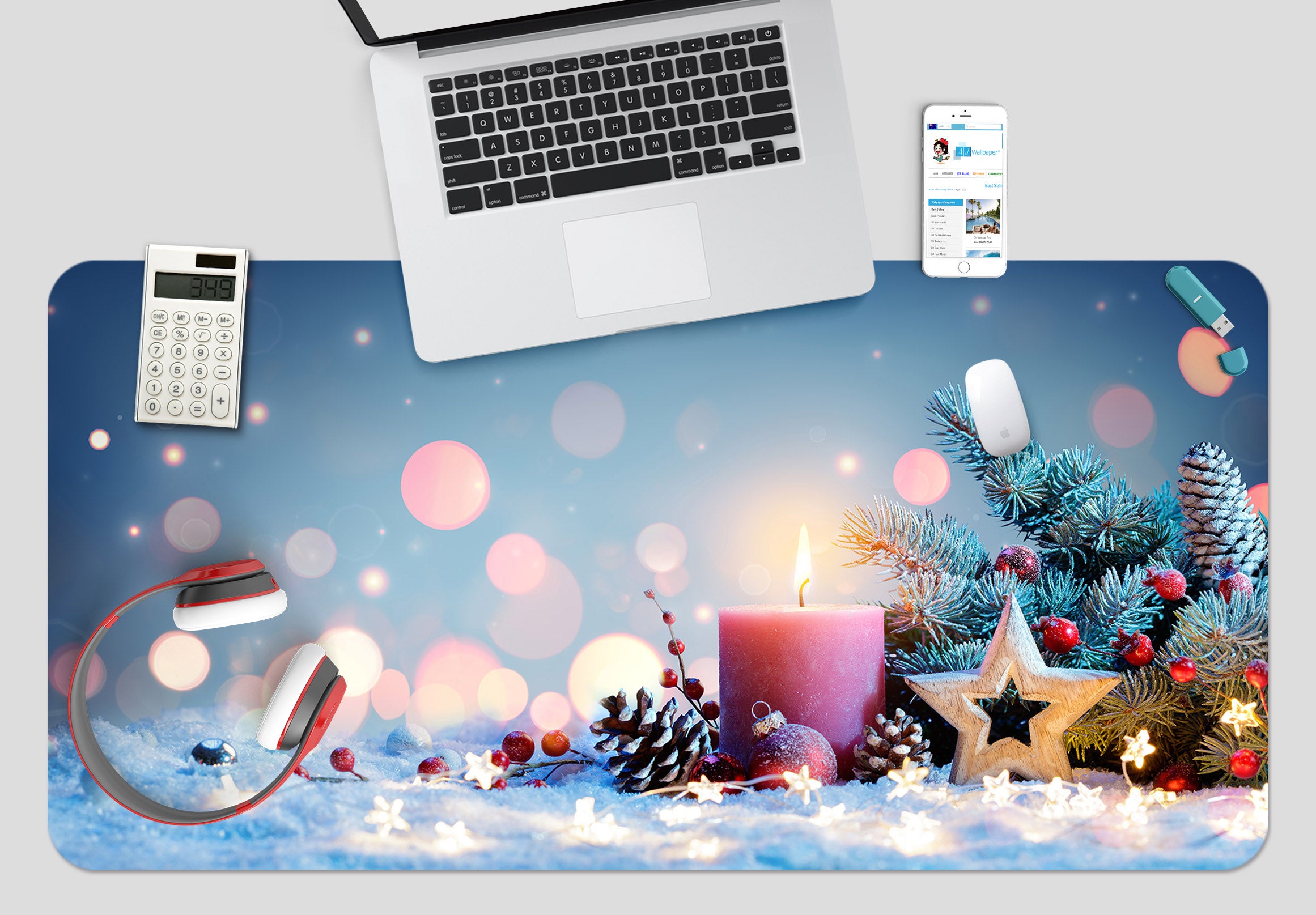 3D Candle Five-Pointed Star 53206 Christmas Desk Mat Xmas