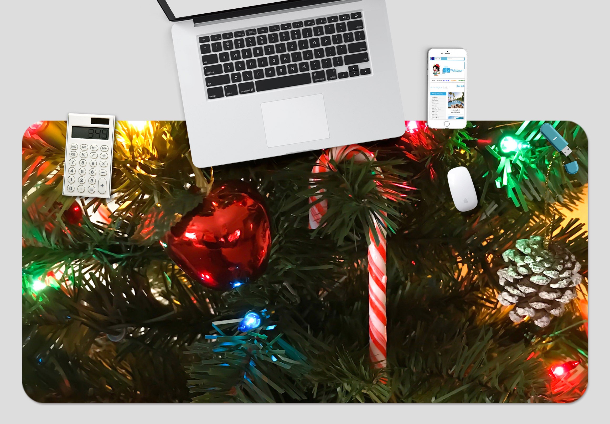 3D Cane Ball Pine Cone Pendant 53246 Christmas Desk Mat Xmas