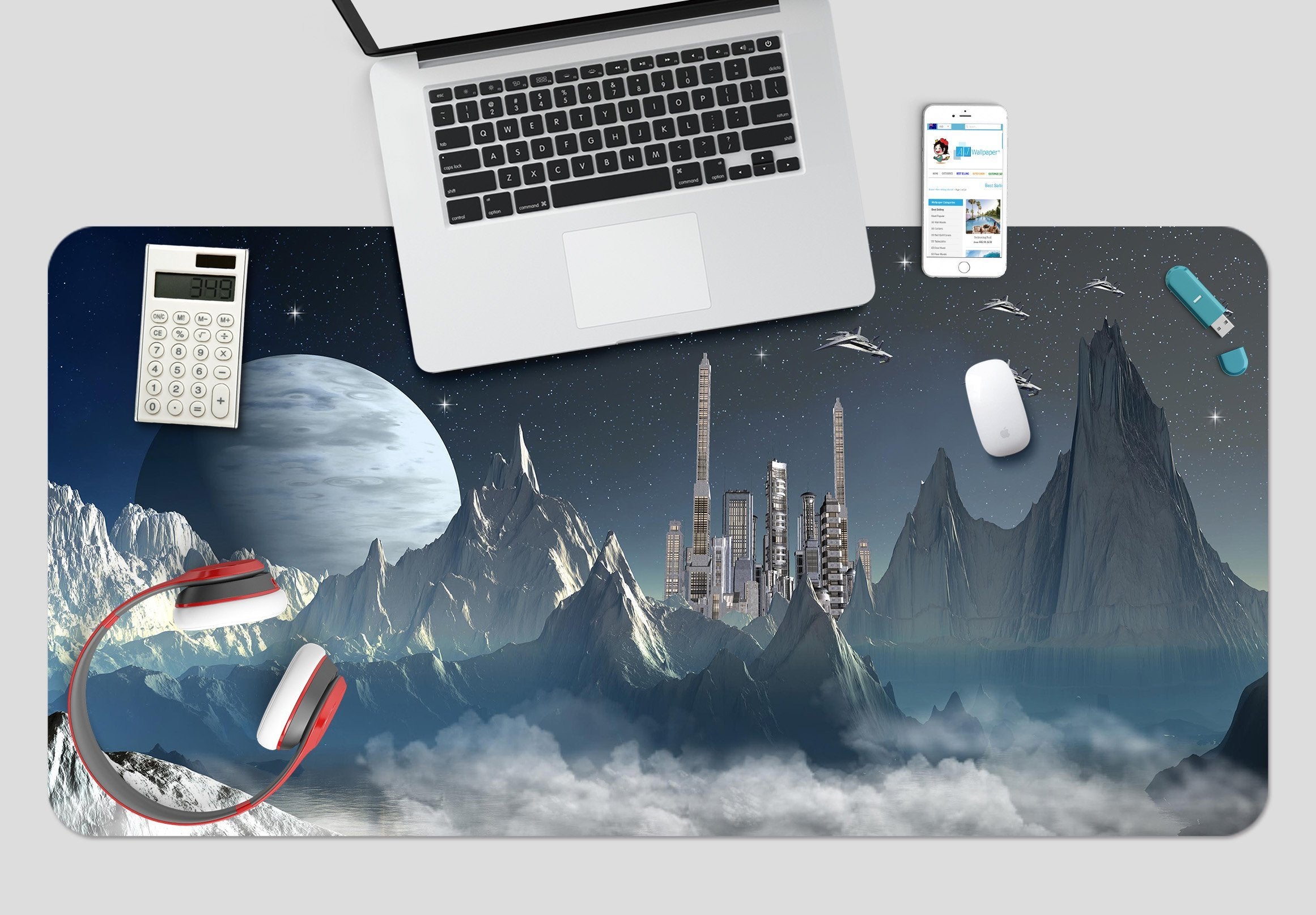 3D Spaceship Moon 126 Desk Mat Mat AJ Creativity Home