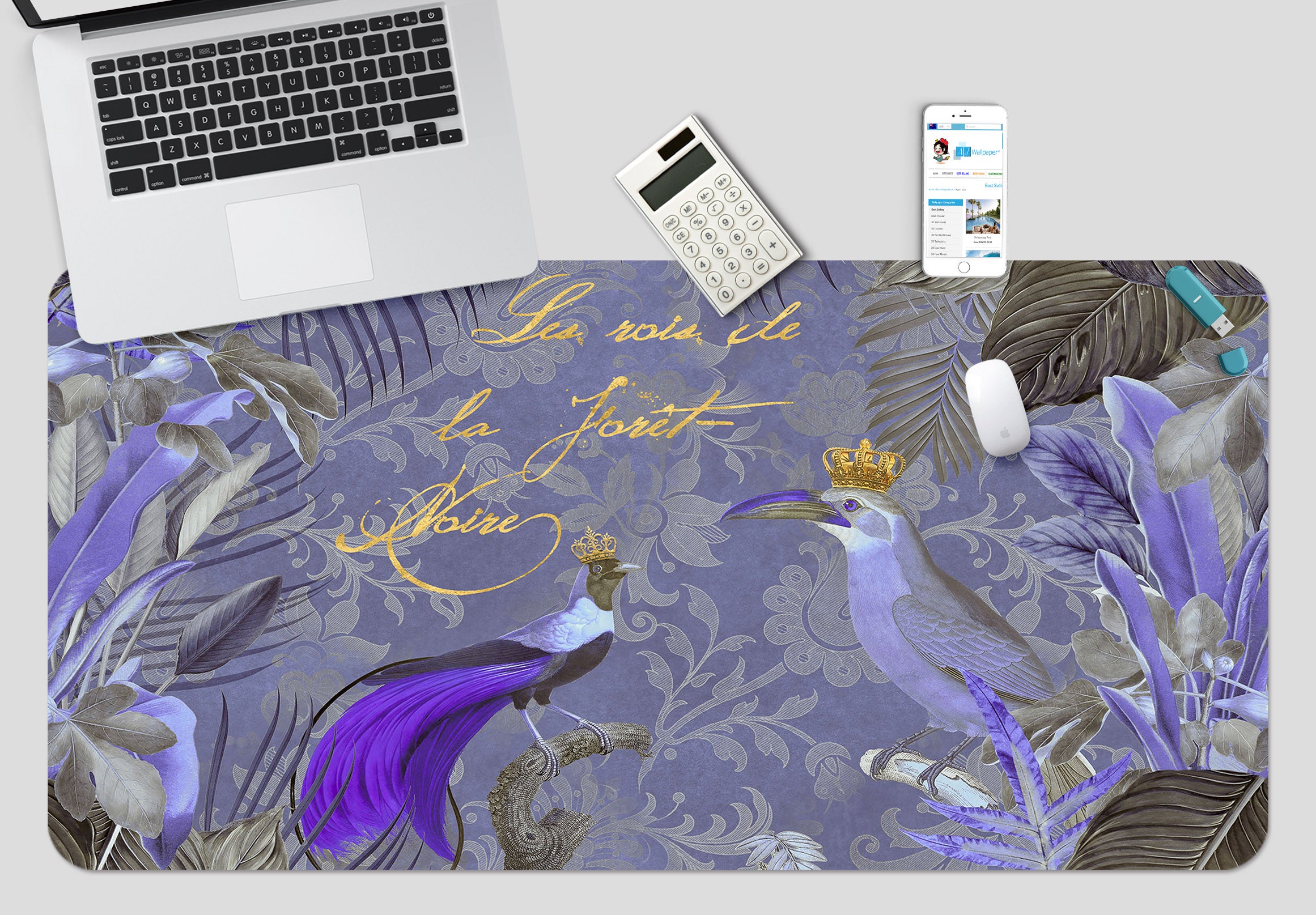 3D Purple Bird Crown 5236 Andrea Haase Desk Mat