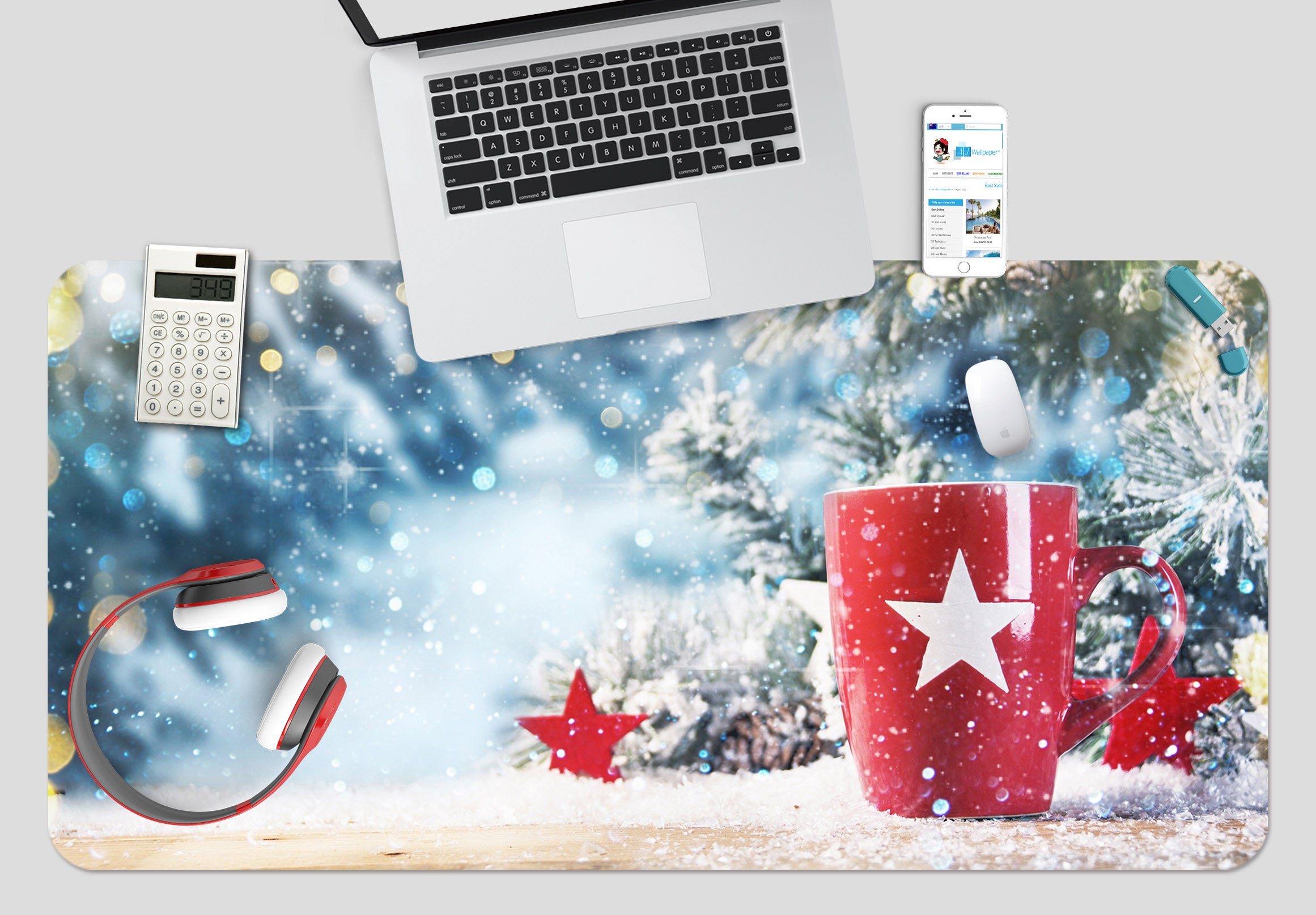 3D Snow Red Cup 53197 Christmas Desk Mat Xmas